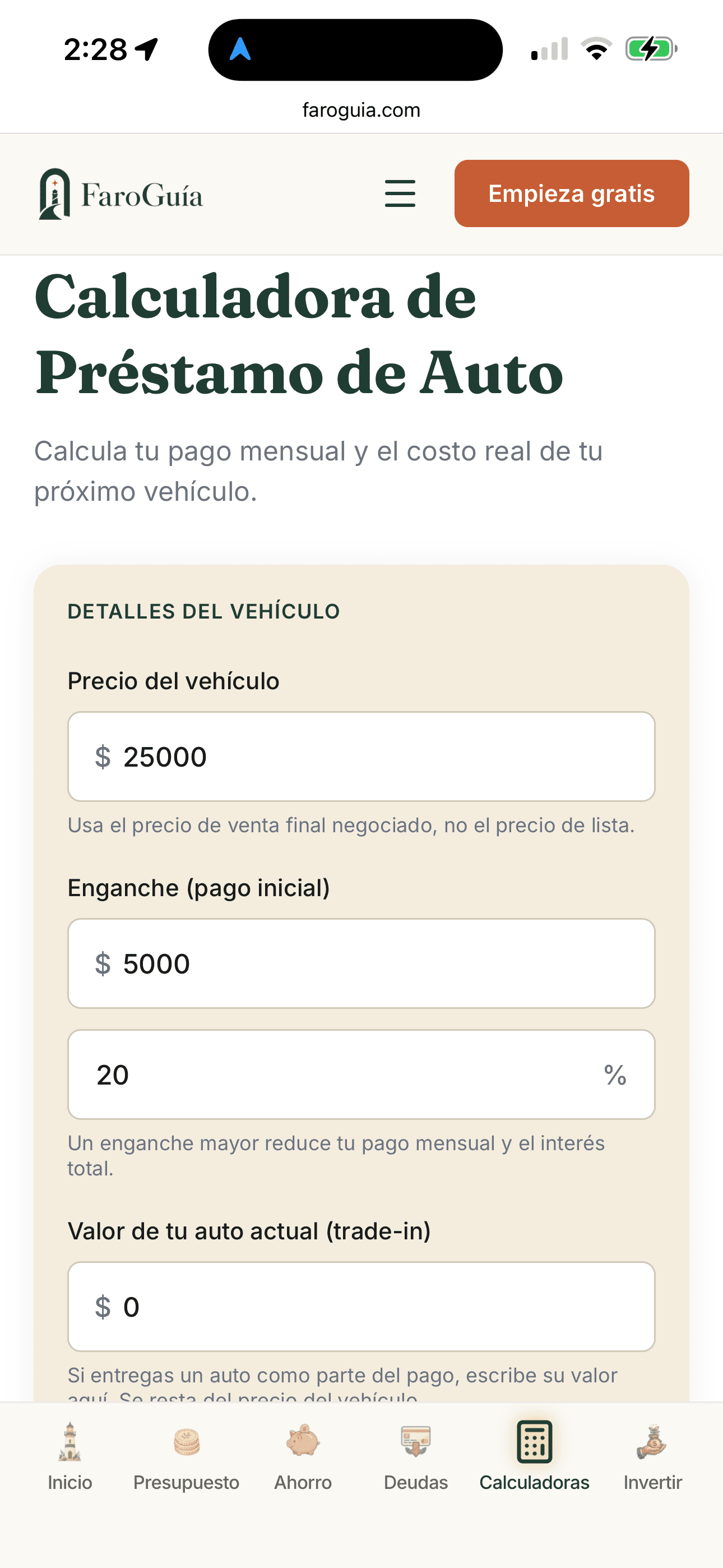 Ingresas el vehículo y plazo