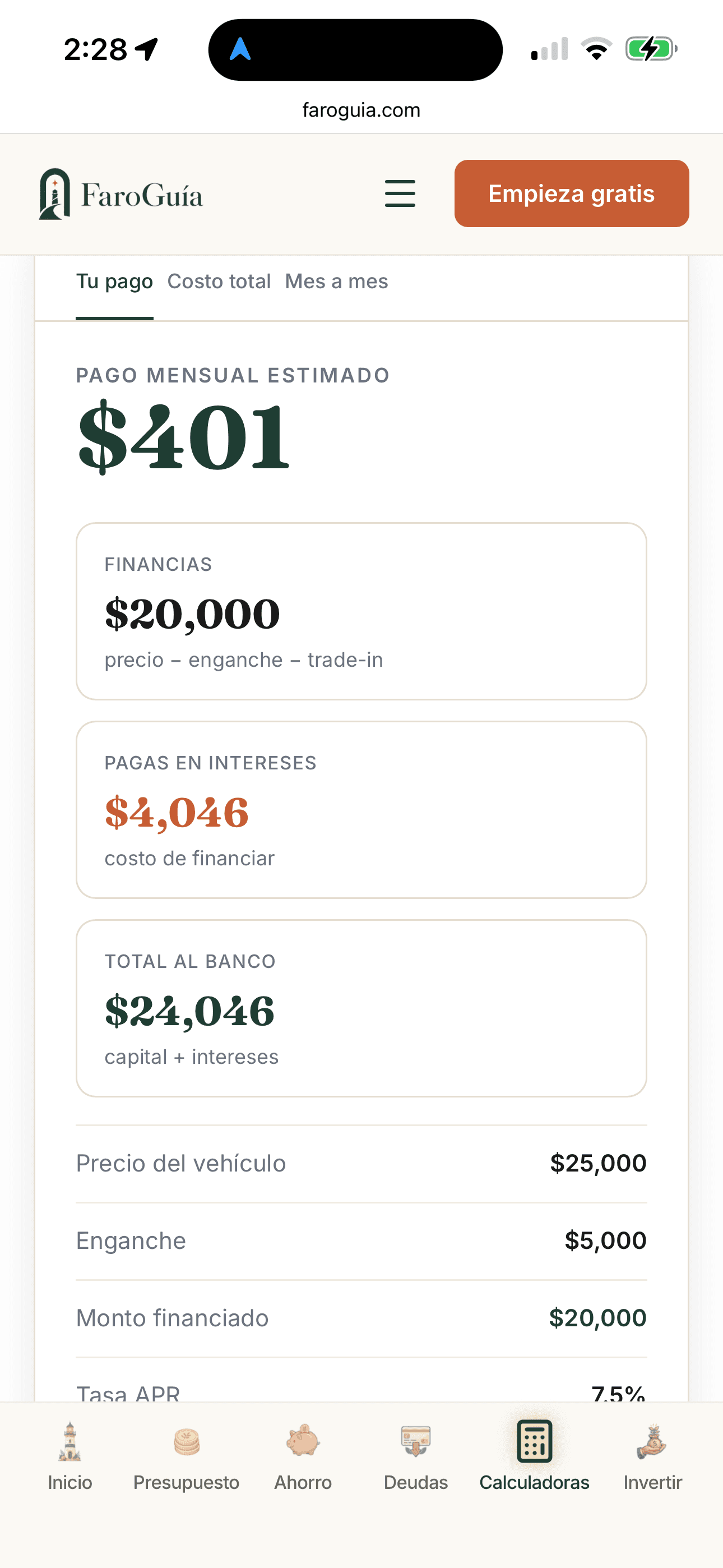 Tu pago mensual estimado