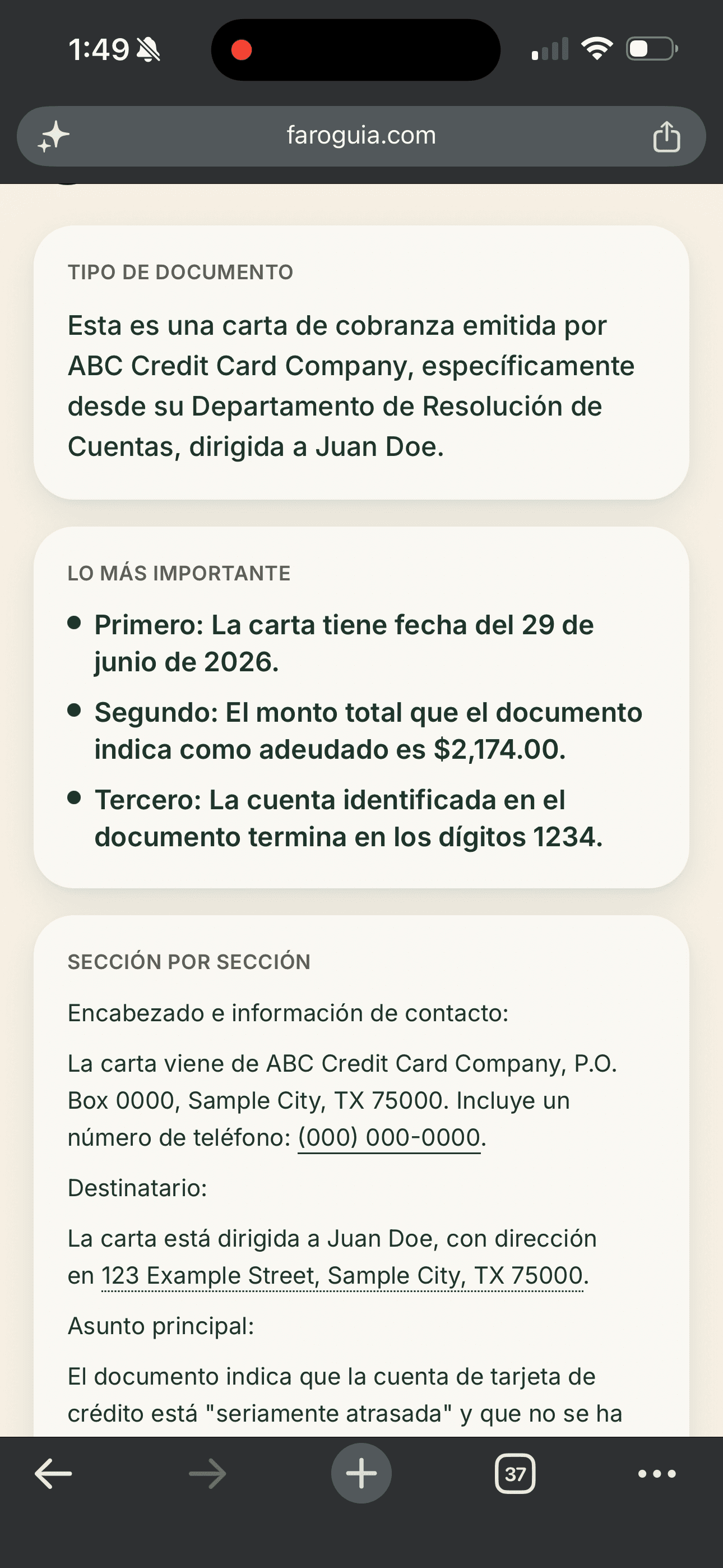 Recibes la explicación